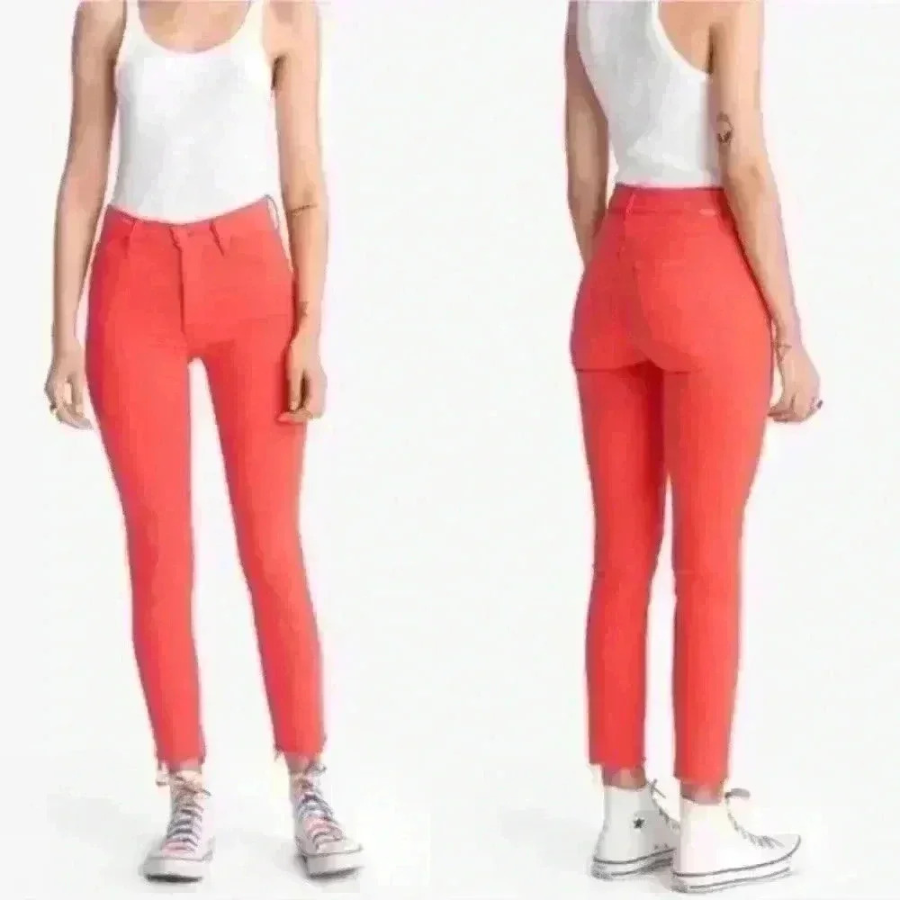 Mother the stunner ankle fray play date denim jeans in tomato red size 28